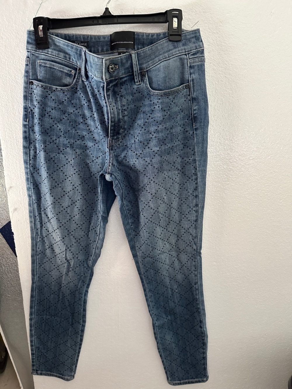 White House Black Market Light Blue Skinny Jeans with Diamond Eyelet Pattern